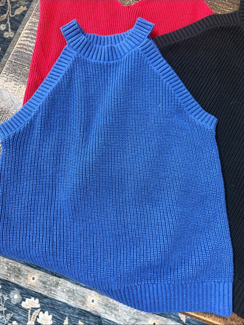 Qty 3 Old Navy Red, Royal Blue & Black Knit Tank Tops - Picture 3 of 8